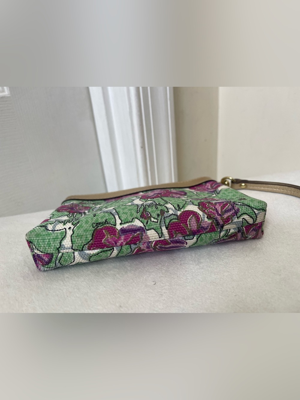 Coach Ashley Iris Pink Floral Canvas Wristlet with Gold Trim - Picture 4 of 10